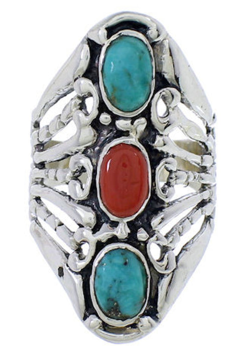 Turquoise Genuine Sterling Silver Coral Ring Size 5-3/4 UX33022